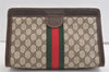 Authentic GUCCI Web Sherry Line Clutch Hand Bag GG PVC Leather Brown Junk 7212J