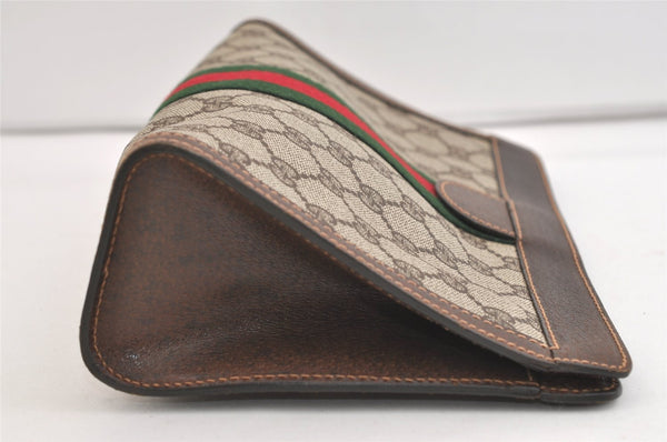 Authentic GUCCI Web Sherry Line Clutch Hand Bag GG PVC Leather Brown Junk 7212J