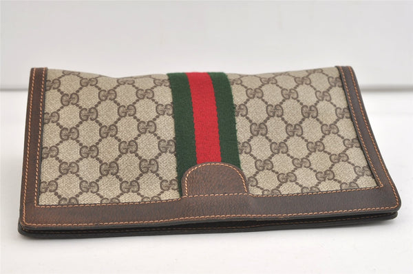 Authentic GUCCI Web Sherry Line Clutch Hand Bag GG PVC Leather Brown Junk 7212J