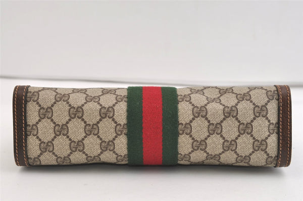 Authentic GUCCI Web Sherry Line Clutch Hand Bag GG PVC Leather Brown Junk 7212J