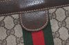 Authentic GUCCI Web Sherry Line Clutch Hand Bag GG PVC Leather Brown Junk 7212J