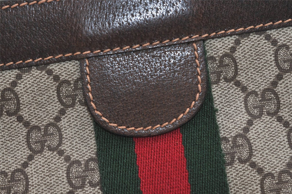 Authentic GUCCI Web Sherry Line Clutch Hand Bag GG PVC Leather Brown Junk 7212J