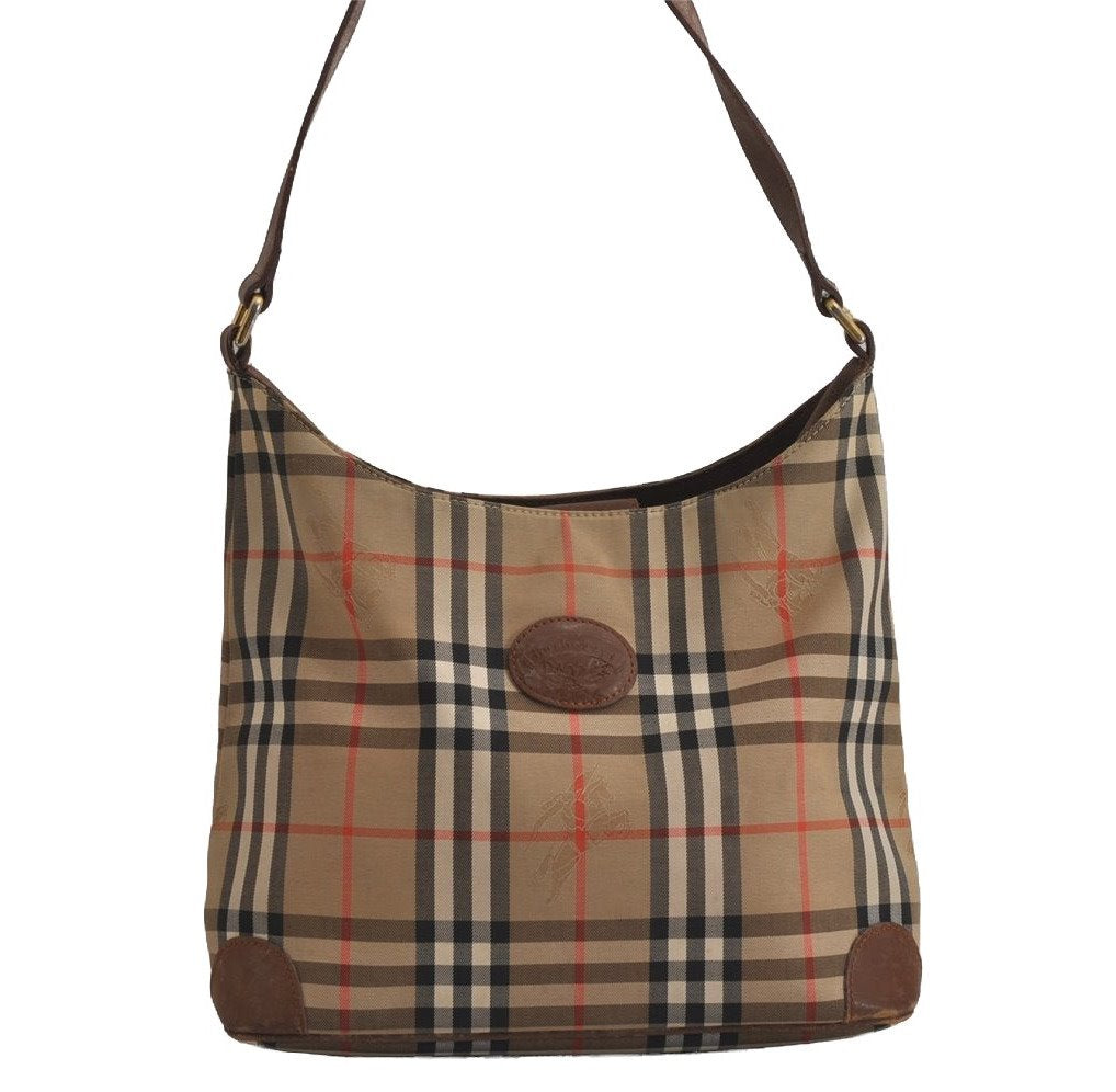Authentic Burberrys Nova Check Shoulder Bag Purse Canvas Leather Beige 7215J