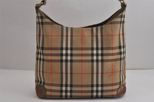 Authentic Burberrys Nova Check Shoulder Bag Purse Canvas Leather Beige 7215J