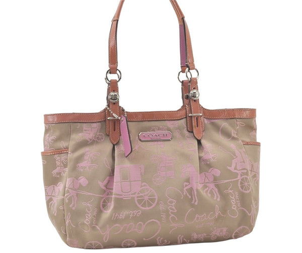 Authentic COACH Vintage Shoulder Hand Bag Canvas Enamel 15144 Beige Pink 7215K