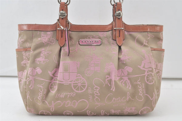 Authentic COACH Vintage Shoulder Hand Bag Canvas Enamel 15144 Beige Pink 7215K