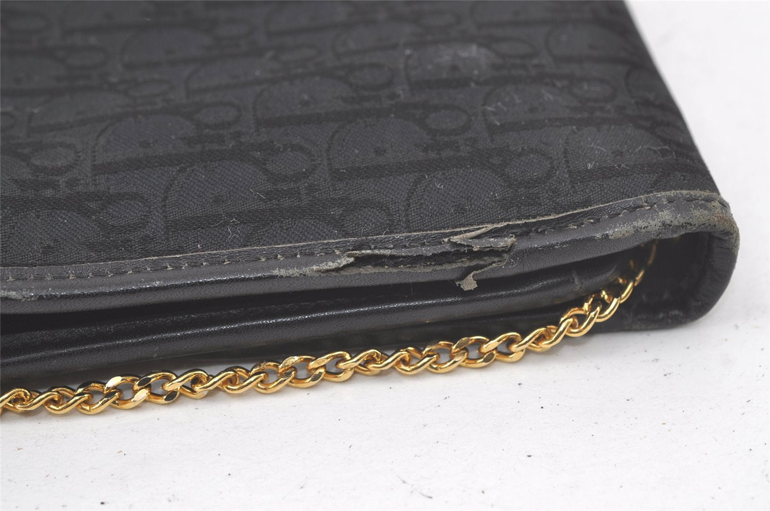 Authentic Christian Dior Trotter Chain Shoulder Bag Canvas Leather Black 7217K