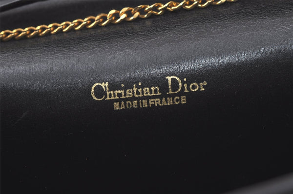 Authentic Christian Dior Trotter Chain Shoulder Bag Canvas Leather Black 7217K