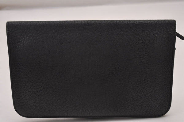 Authentic HERMES Dogon GM Vintage Leather Long Wallet Purse Black 7218I