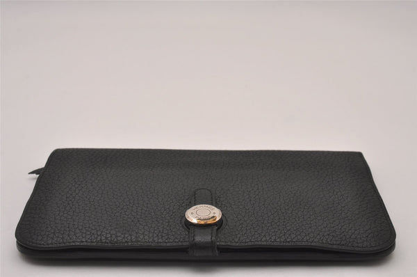 Authentic HERMES Dogon GM Vintage Leather Long Wallet Purse Black 7218I