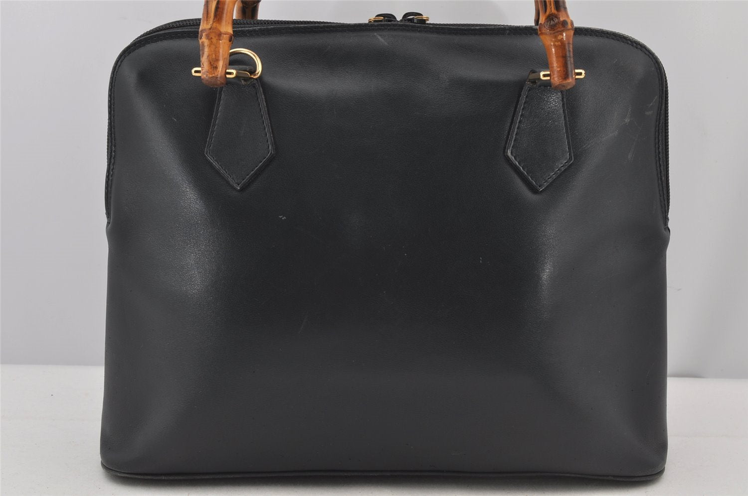 Authentic GUCCI Bamboo 2Way Shoulder Hand Bag Leather Navy Junk 7218J