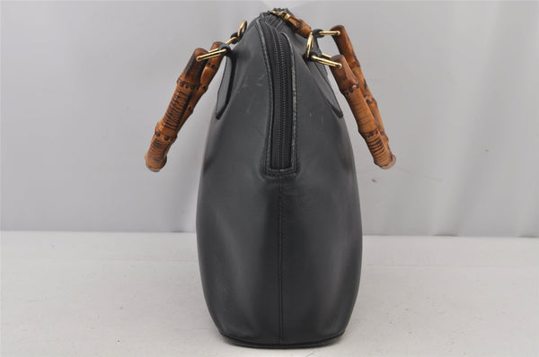 Authentic GUCCI Bamboo 2Way Shoulder Hand Bag Leather Navy Junk 7218J
