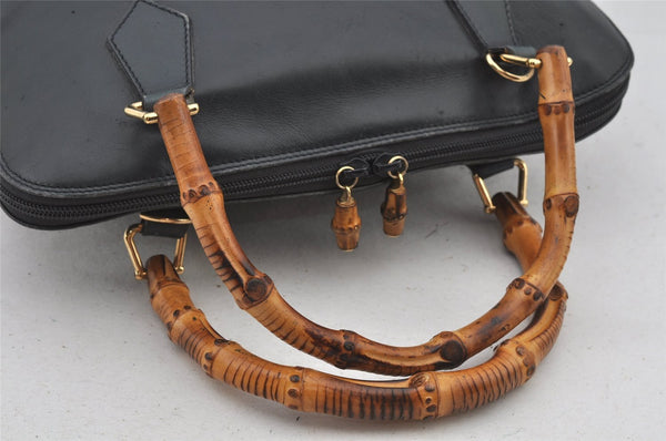 Authentic GUCCI Bamboo 2Way Shoulder Hand Bag Leather Navy Junk 7218J