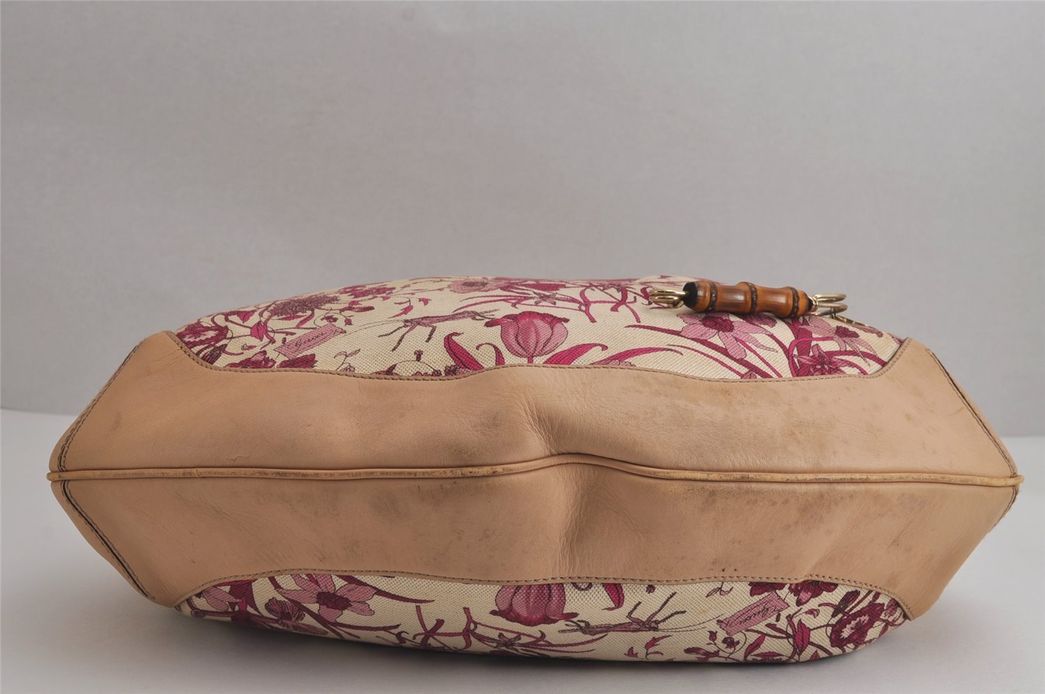 Authentic GUCCI Flora Bamboo Flower 2Way Shoulder Bag Canvas Leather Beige 7219J