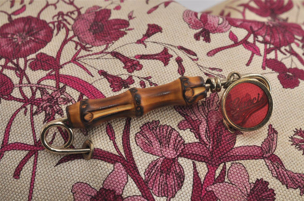 Authentic GUCCI Flora Bamboo Flower 2Way Shoulder Bag Canvas Leather Beige 7219J