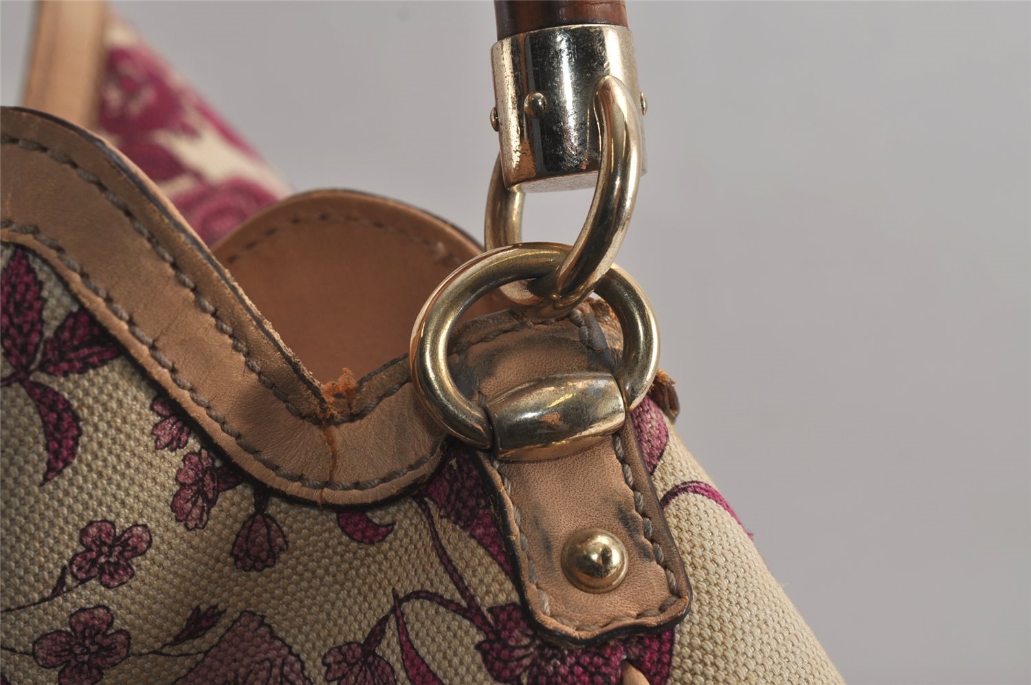 Authentic GUCCI Flora Bamboo Flower 2Way Shoulder Bag Canvas Leather Beige 7219J