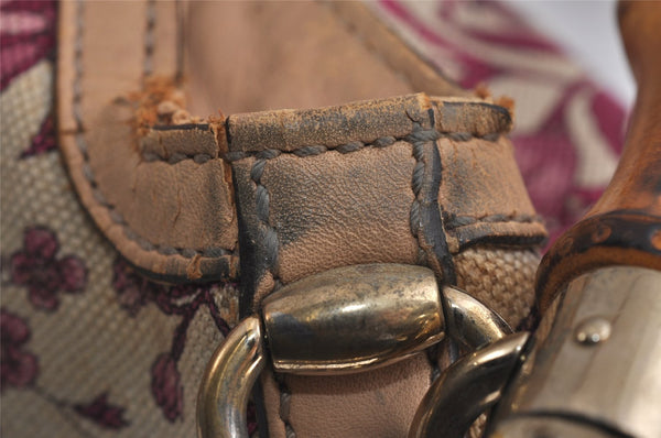 Authentic GUCCI Flora Bamboo Flower 2Way Shoulder Bag Canvas Leather Beige 7219J