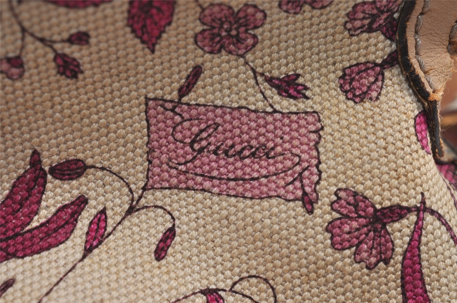 Authentic GUCCI Flora Bamboo Flower 2Way Shoulder Bag Canvas Leather Beige 7219J