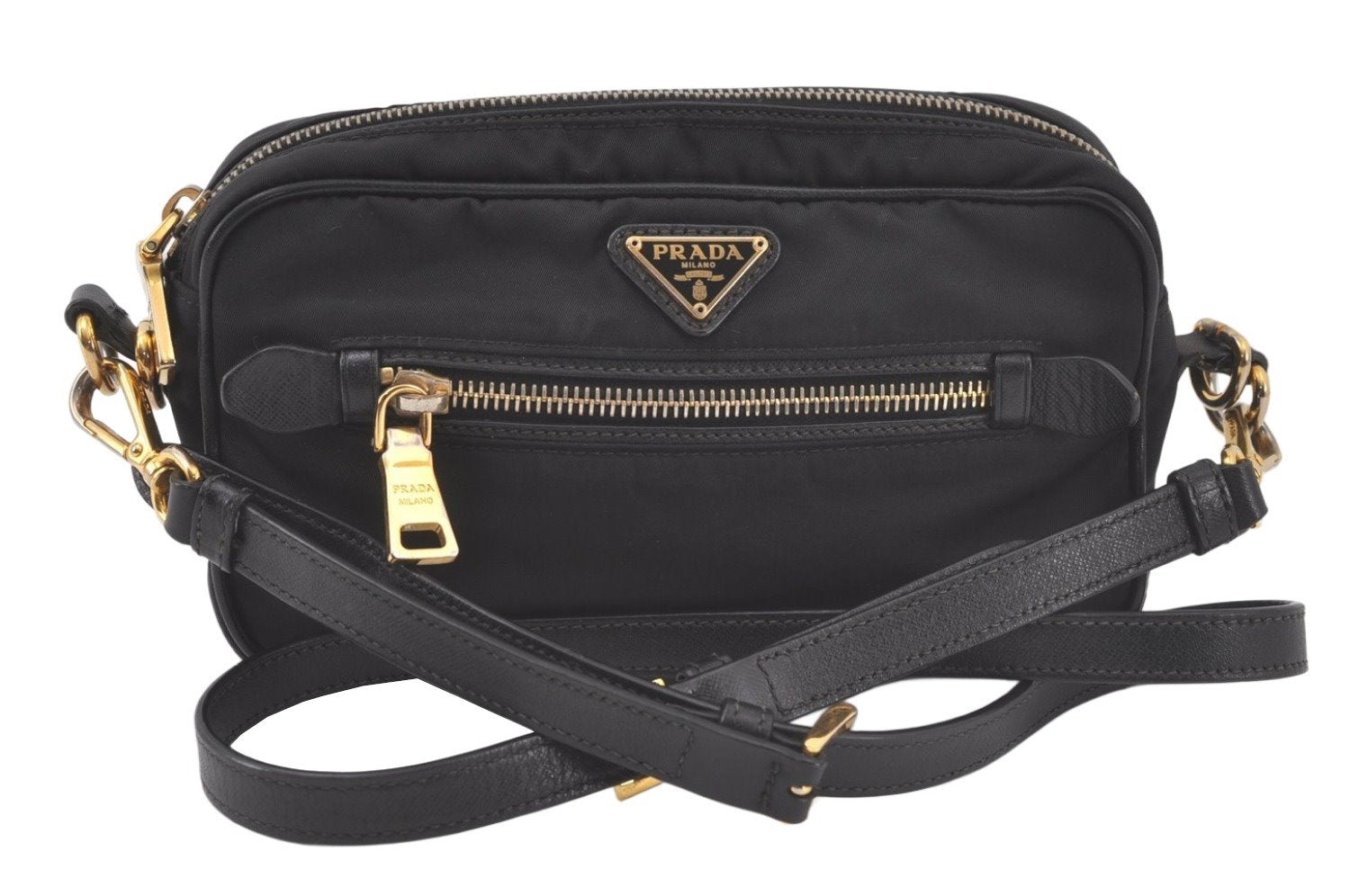 Authentic PRADA Nylon Tessuto Saffiano Leather Shoulder Cross Bag Black 7221K