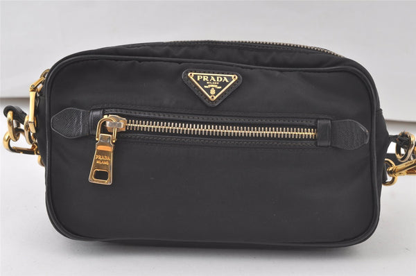 Authentic PRADA Nylon Tessuto Saffiano Leather Shoulder Cross Bag Black 7221K