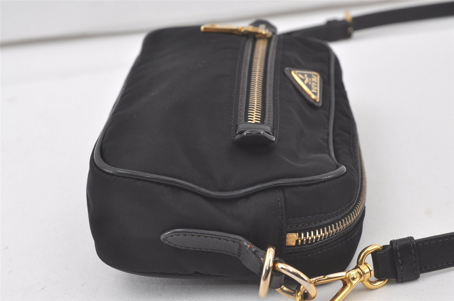 Authentic PRADA Nylon Tessuto Saffiano Leather Shoulder Cross Bag Black 7221K