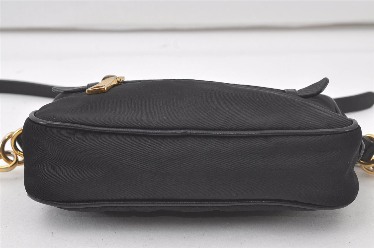 Authentic PRADA Nylon Tessuto Saffiano Leather Shoulder Cross Bag Black 7221K