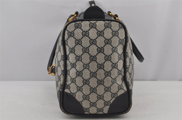Authentic GUCCI Sherry Line Hand Boston Bag GG PVC Leather Navy Blue Junk  7223J