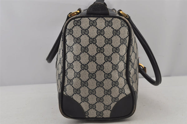 Authentic GUCCI Sherry Line Hand Boston Bag GG PVC Leather Navy Blue Junk  7223J