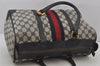 Authentic GUCCI Sherry Line Hand Boston Bag GG PVC Leather Navy Blue Junk  7223J