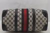 Authentic GUCCI Sherry Line Hand Boston Bag GG PVC Leather Navy Blue Junk  7223J