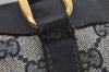 Authentic GUCCI Sherry Line Hand Boston Bag GG PVC Leather Navy Blue Junk  7223J