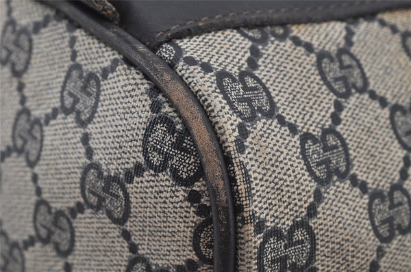 Authentic GUCCI Sherry Line Hand Boston Bag GG PVC Leather Navy Blue Junk  7223J
