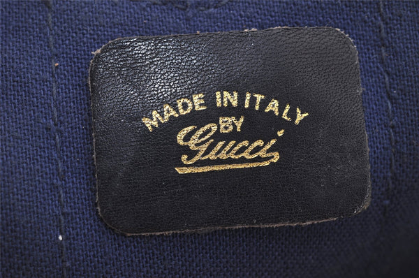 Authentic GUCCI Sherry Line Hand Boston Bag GG PVC Leather Navy Blue Junk  7223J