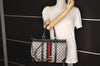 Authentic GUCCI Sherry Line Hand Boston Bag GG PVC Leather Navy Blue Junk  7223J