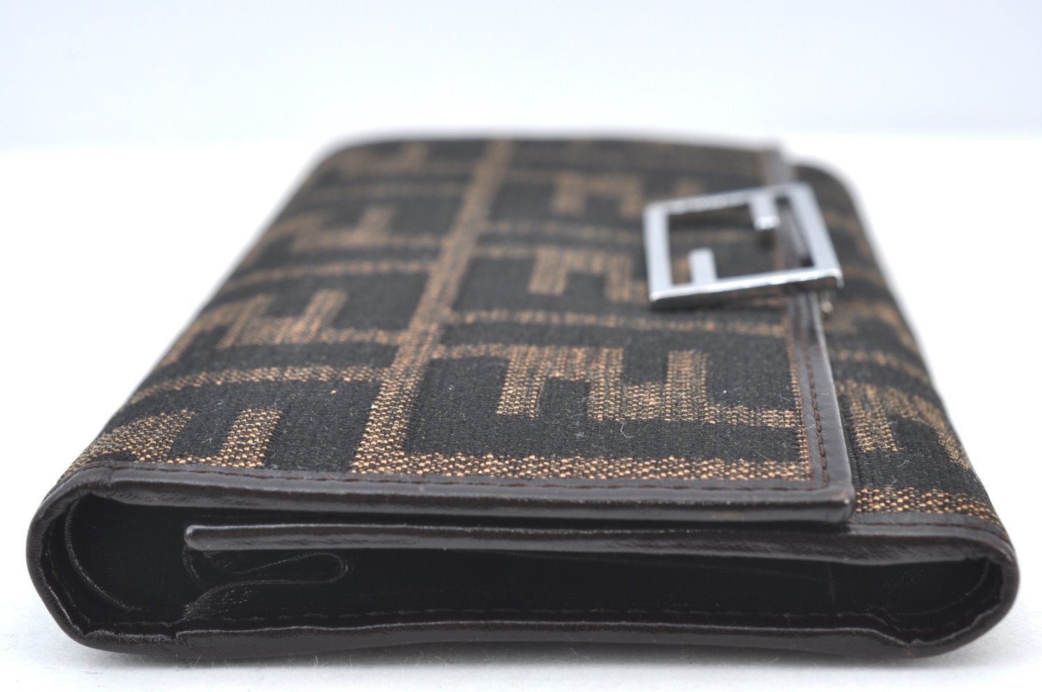 Authentic FENDI Vintage Zucca Trifold Wallet Purse Canvas Leather Brown 7225H