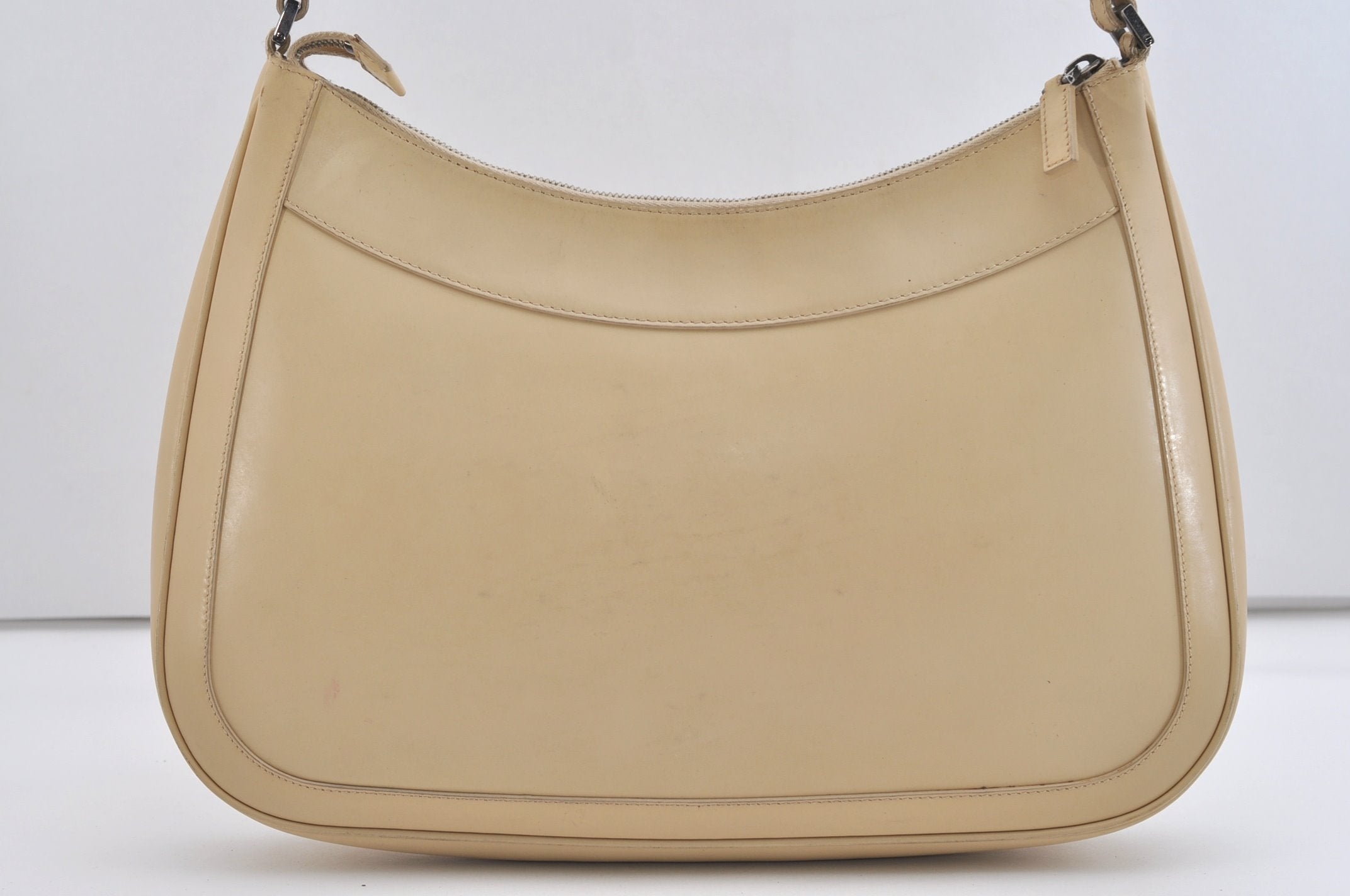 Authentic GUCCI Vintage Shoulder Hand Bag Purse Enamel Beige 7227J