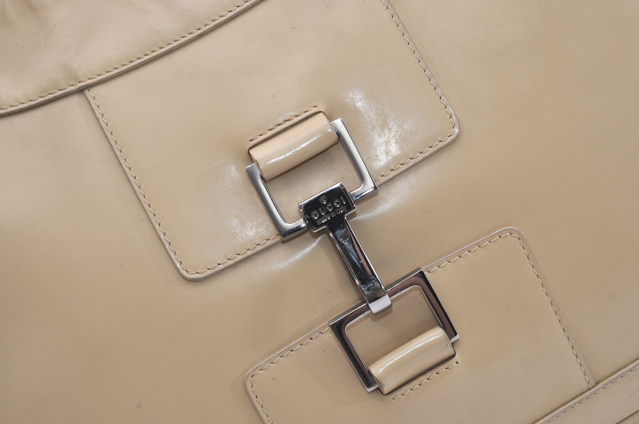 Authentic GUCCI Vintage Shoulder Hand Bag Purse Enamel Beige 7227J