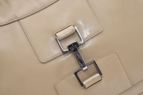 Authentic GUCCI Vintage Shoulder Hand Bag Purse Enamel Beige 7227J