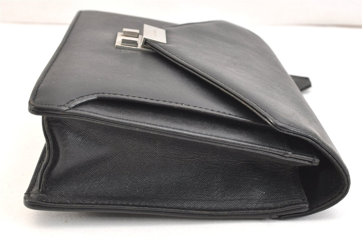 Authentic BURBERRY Vintage Leather Clutch Hand Bag Purse Black 7227K