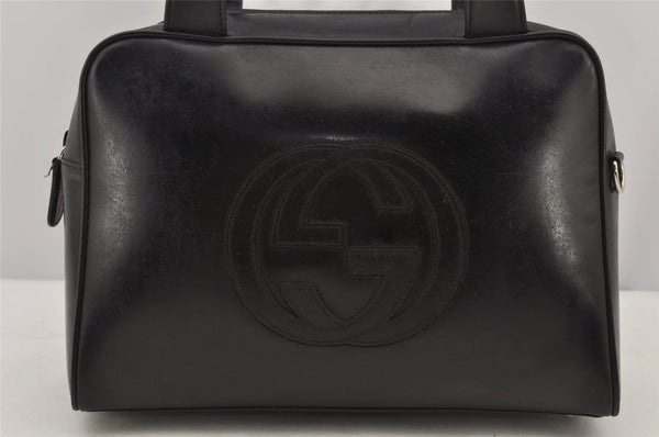Authentic GUCCI SOHO 2Way Shoulder Hand Tote Bag Purse Enamel Black Junk 7228J