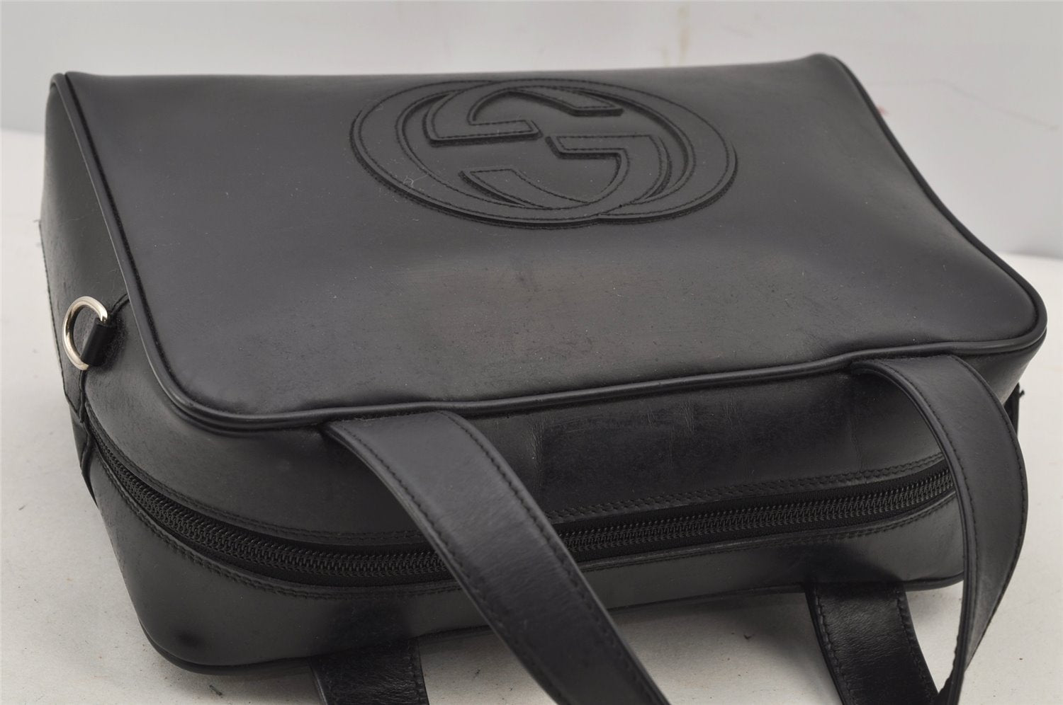 Authentic GUCCI SOHO 2Way Shoulder Hand Tote Bag Purse Enamel Black Junk 7228J