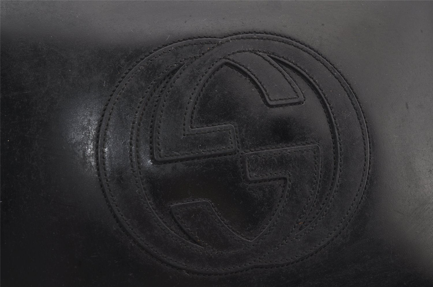 Authentic GUCCI SOHO 2Way Shoulder Hand Tote Bag Purse Enamel Black Junk 7228J