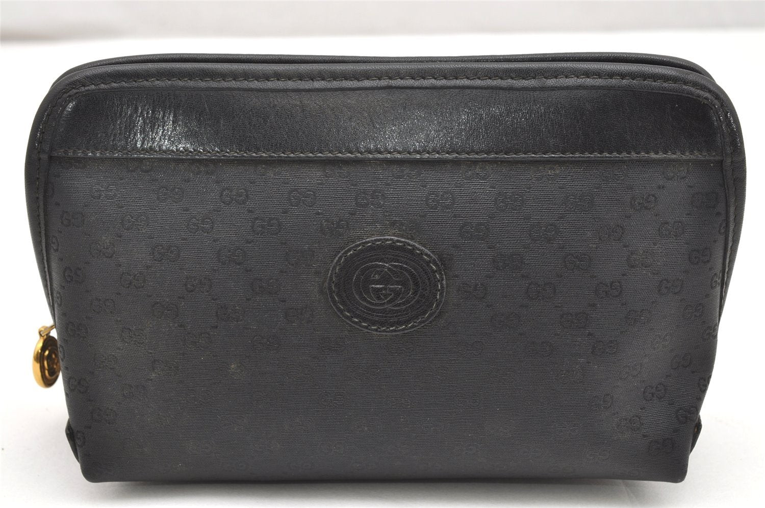 Authentic GUCCI Vintage Micro GG PVC Leather Clutch Hand Bag Purse Black 7230K