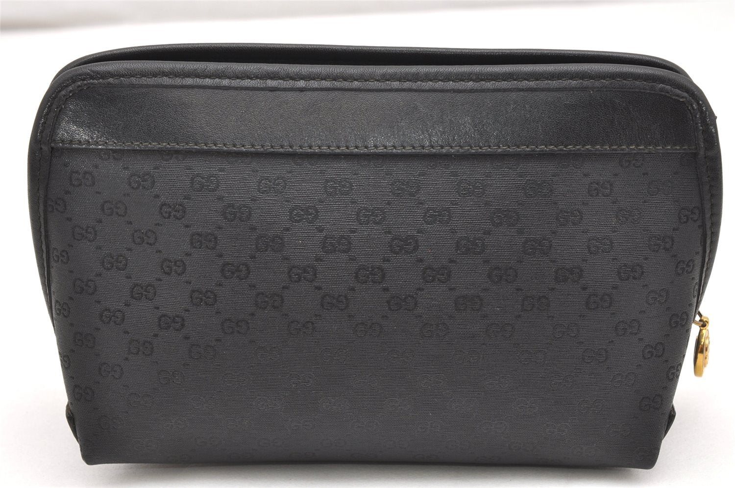 Authentic GUCCI Vintage Micro GG PVC Leather Clutch Hand Bag Purse Black 7230K