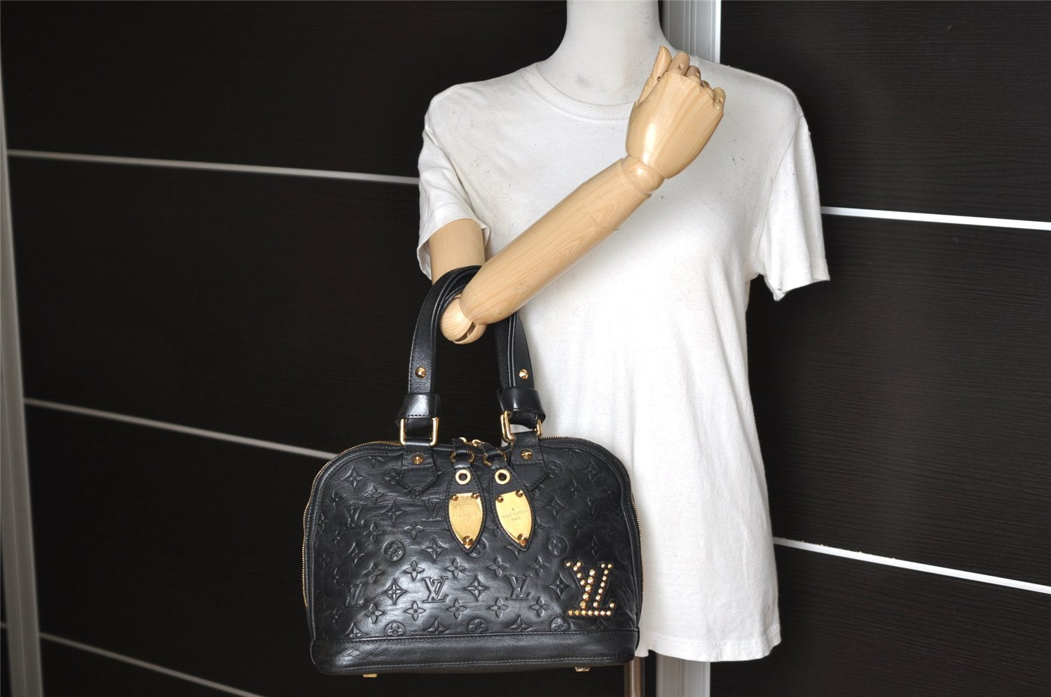 Authentic Louis Vuitton Monogram Double Jeu Neo Alma Hand Bag M40286 Black 7234I