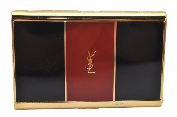 Authentic YVES SAINT LAURENT Business Card Case Holder Metal Black Gold 7235K