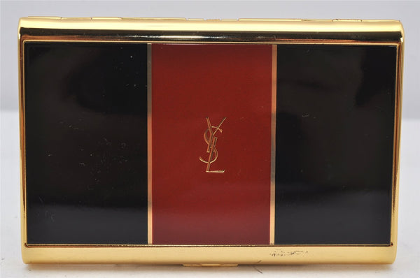 Authentic YVES SAINT LAURENT Business Card Case Holder Metal Black Gold 7235K