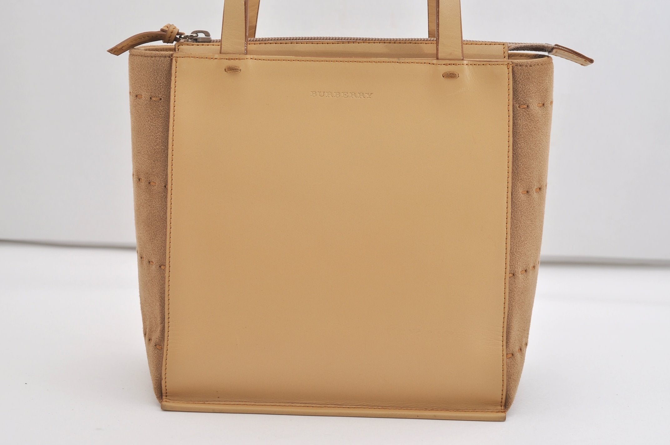 Authentic BURBERRY Vintage Leather Suede Shoulder Hand Bag Purse Beige 7237J