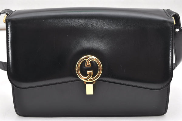 Authentic GUCCI Vintage Shoulder Cross Body Bag Purse Leather Black 7241K