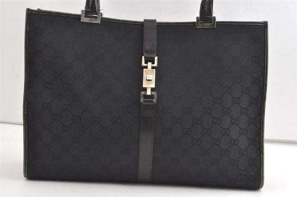 Authentic GUCCI Jackie Shoulder Tote Bag GG Canvas Leather 0021074 Black 7246J